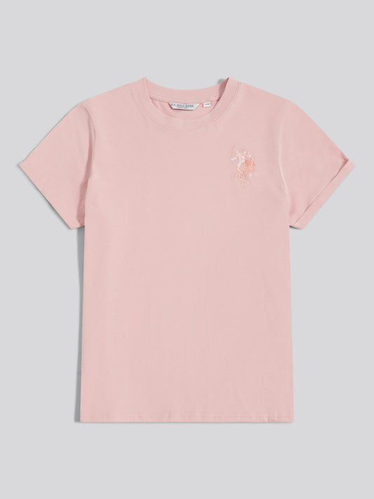 Womens Large Tonal Double Horsemen T-Shirt in Silver Pink