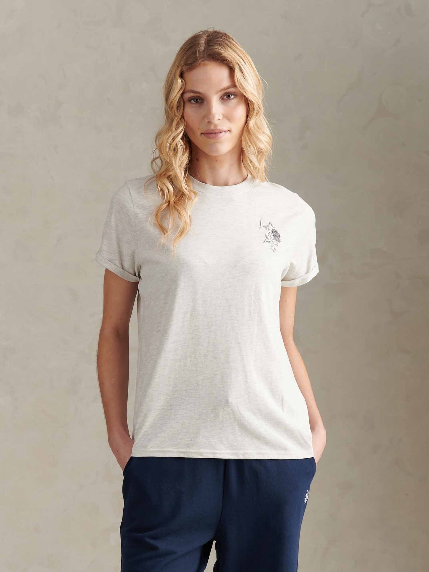 Womens Large Tonal Double Horsemen T-Shirt in Light Grey Marl WUP