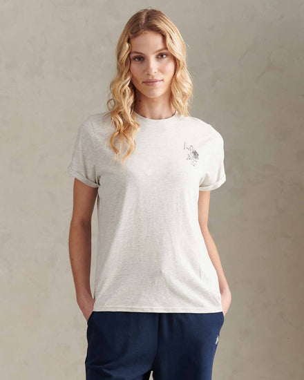 Womens Large Tonal Double Horsemen T-Shirt in Light Grey Marl WUP