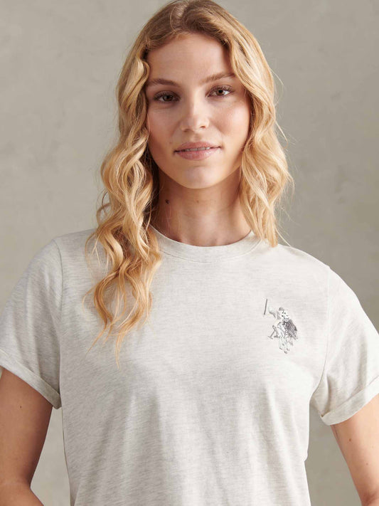 Womens Large Tonal Double Horsemen T-Shirt in Light Grey Marl WUP