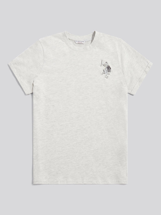 Womens Large Tonal Double Horsemen T-Shirt in Light Grey Marl WUP