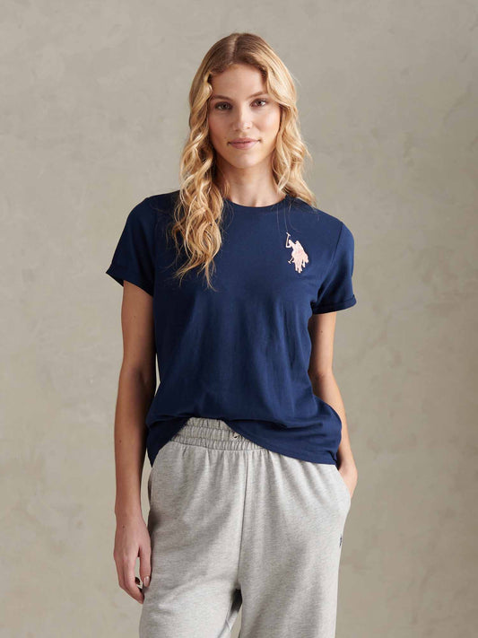 Womens Large Tonal Double Horsemen T-Shirt in Navy Iris