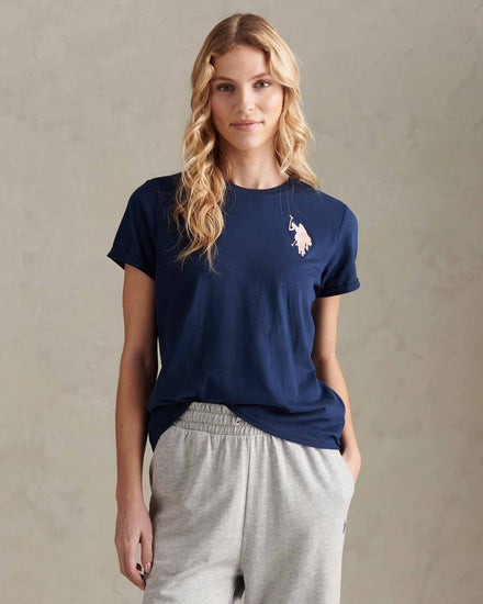 Womens Large Tonal Double Horsemen T-Shirt in Navy Iris