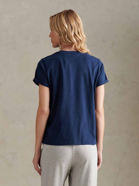 Womens Large Tonal Double Horsemen T-Shirt in Navy Iris