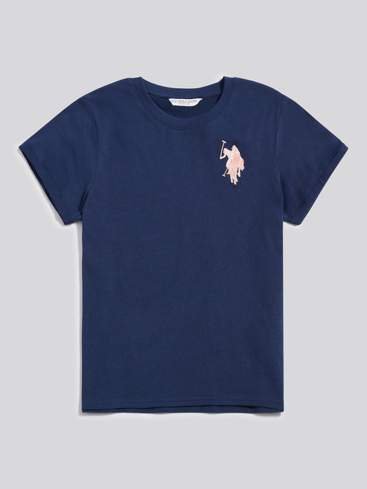 Womens Large Tonal Double Horsemen T-Shirt in Navy Iris