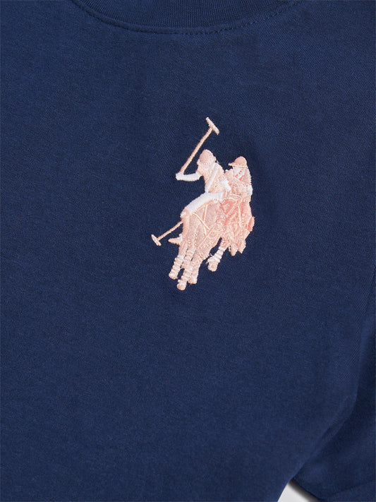 Womens Large Tonal Double Horsemen T-Shirt in Navy Iris
