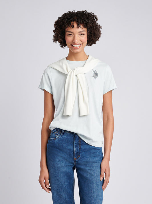 Womens Large Tonal Double Horsemen T-Shirt in Ballad Blue