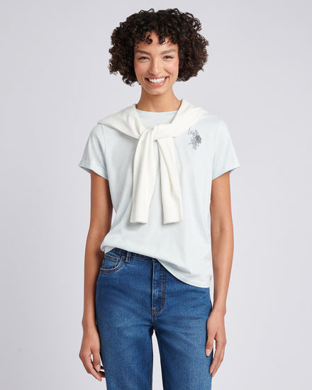 Womens Large Tonal Double Horsemen T-Shirt in Ballad Blue