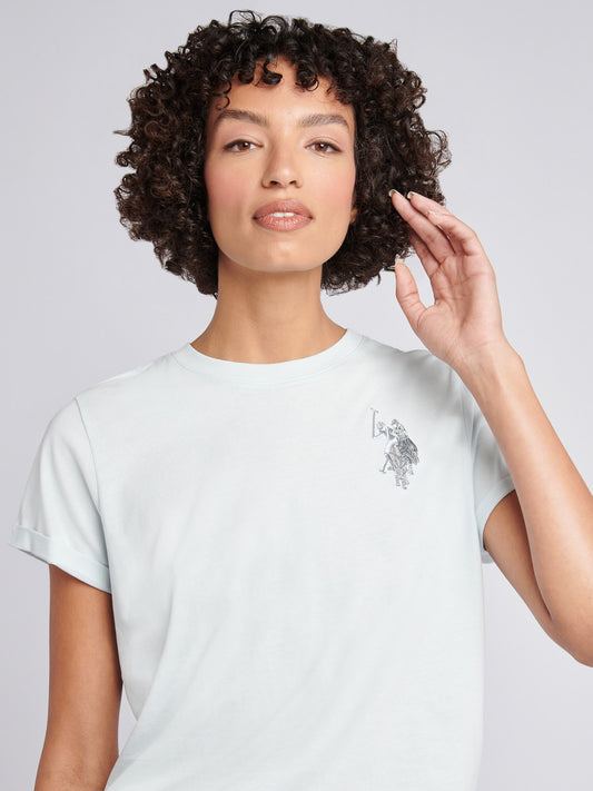 Womens Large Tonal Double Horsemen T-Shirt in Ballad Blue