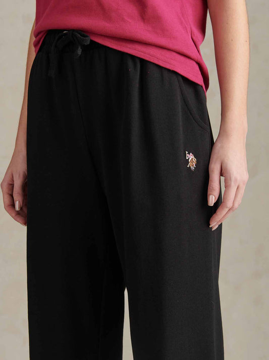 Womens Tonal Double Horsemen Wide Leg Jogger in Black