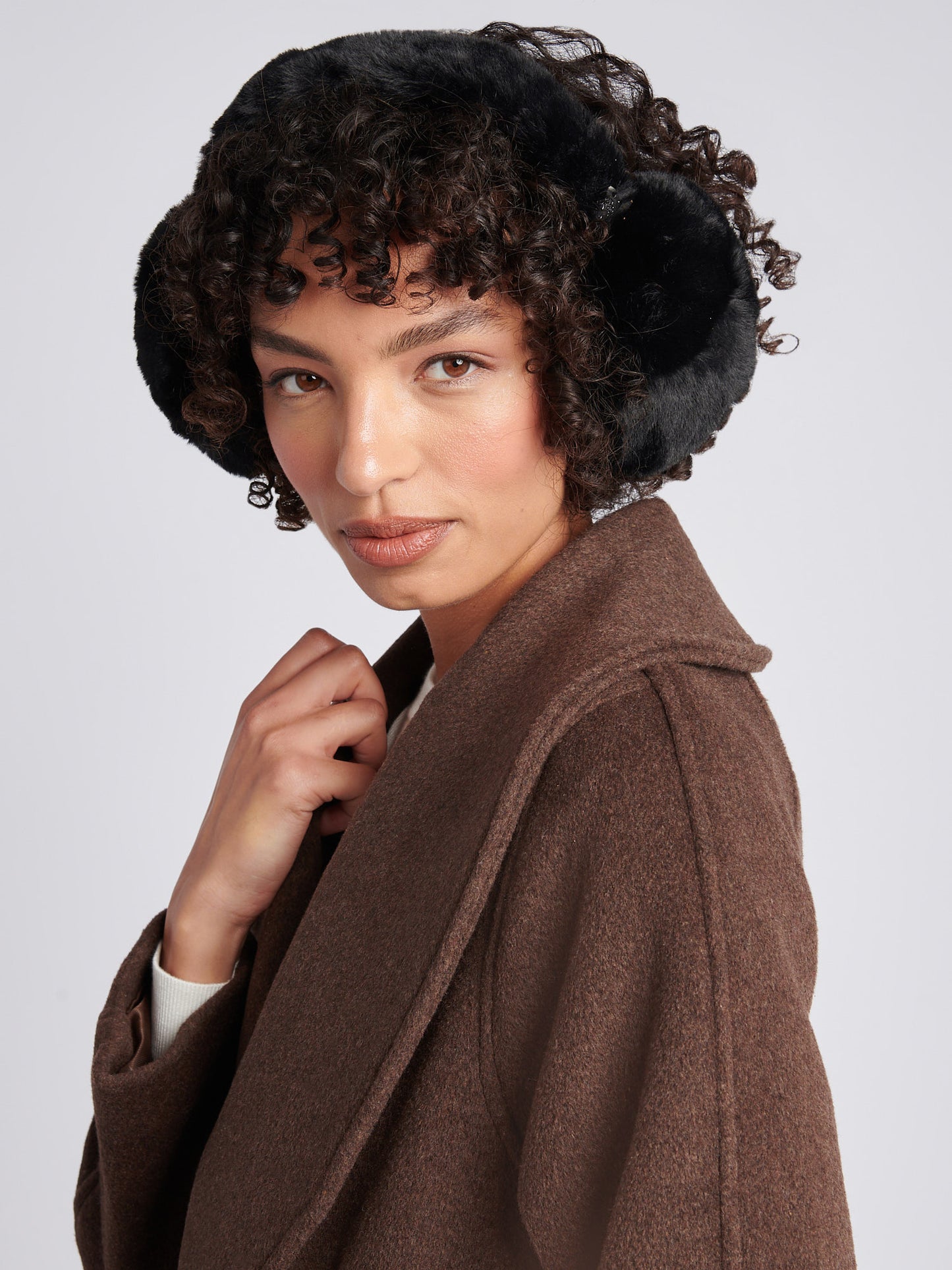 Womens Faux Fur Earmuffs in Black