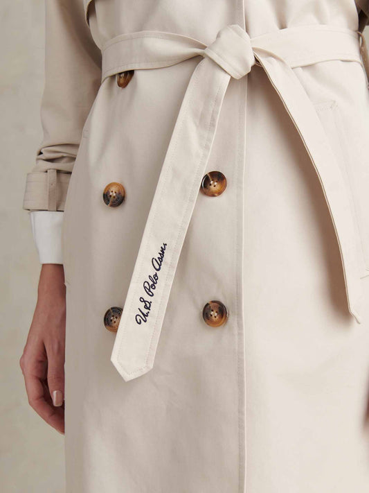 Womens Double Breasted Belted Trench Coat Pumice Stone