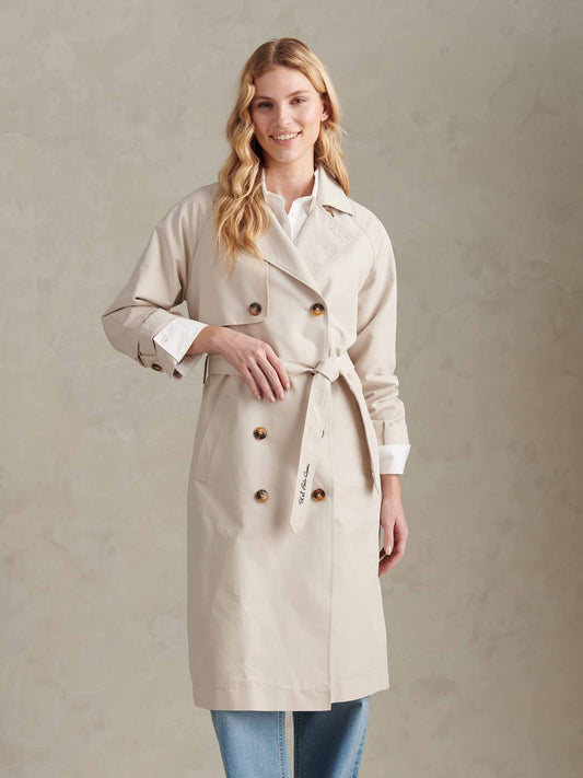 Womens Double Breasted Belted Trench Coat Pumice Stone