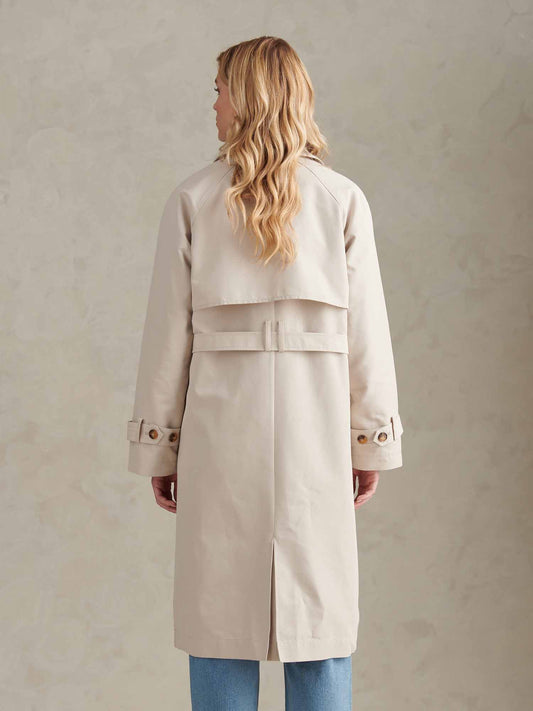 Womens Double Breasted Belted Trench Coat Pumice Stone