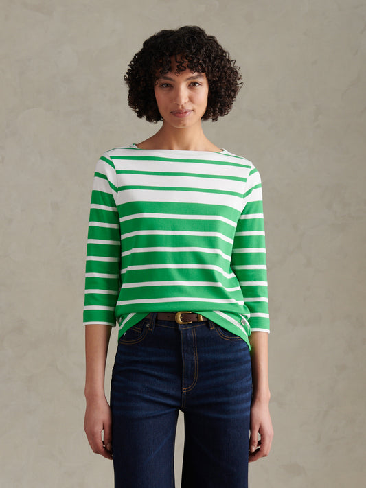 Womens Gradient Stripe Boatneck T-Shirt Kelly Green