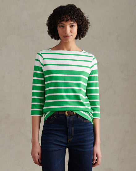 Womens Gradient Stripe Boatneck T-Shirt Kelly Green