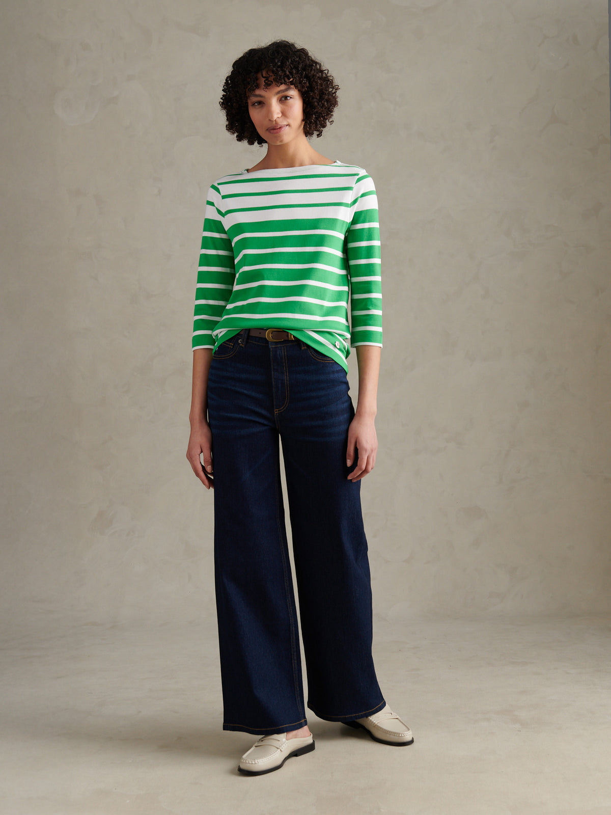 Womens Gradient Stripe Boatneck T-Shirt Kelly Green