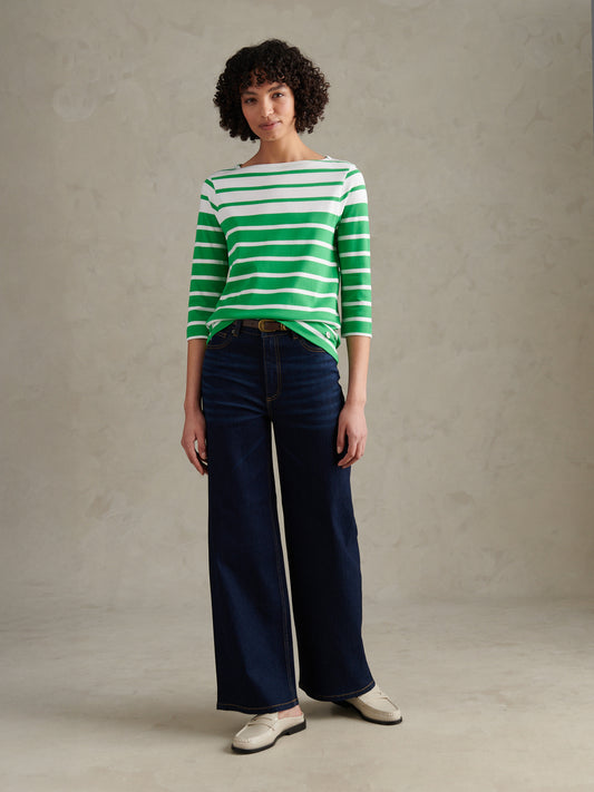 Womens Gradient Stripe Boatneck T-Shirt Kelly Green