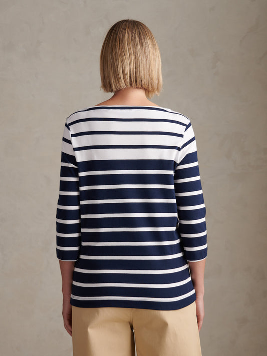 Womens Gradient Stripe Boatneck T-Shirt Navy Iris