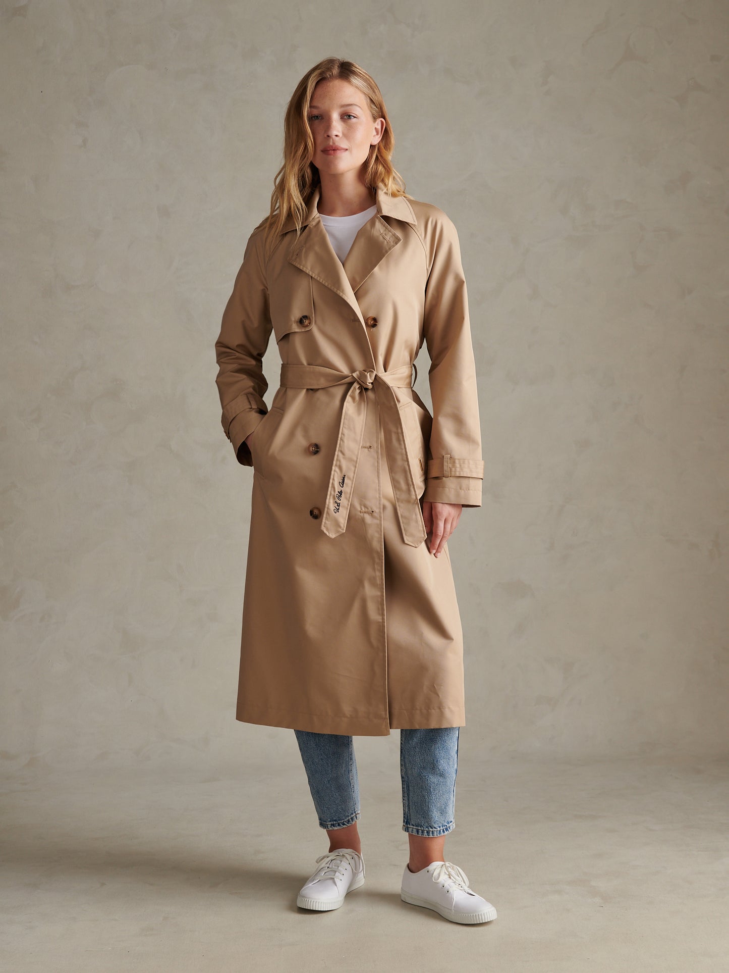 Womens Double Breasted Belted Trench Coat Incense