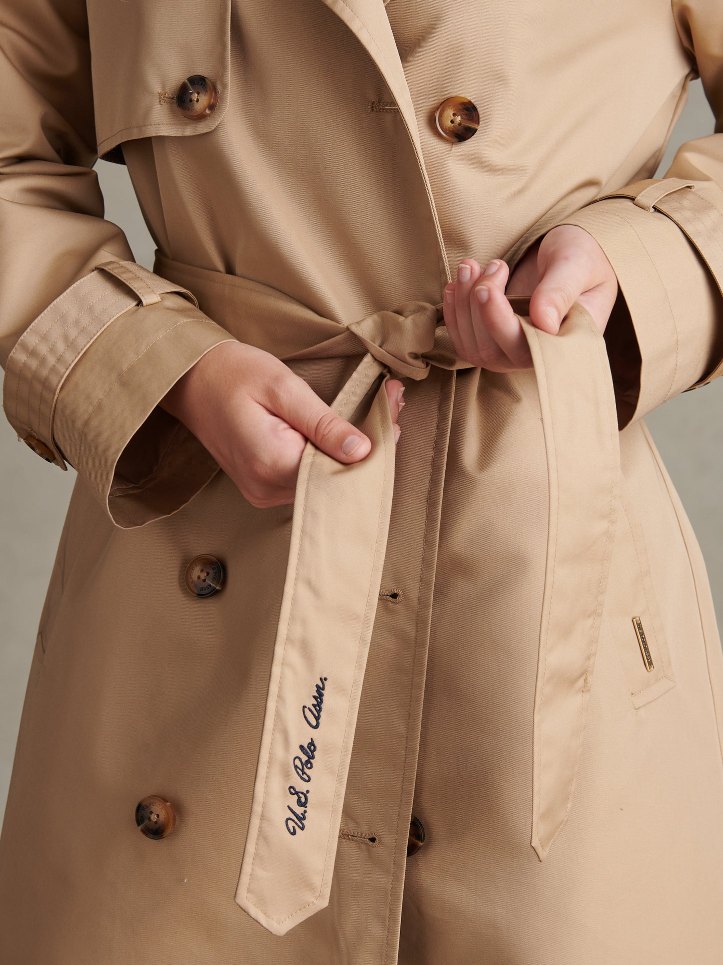 Womens Double Breasted Belted Trench Coat Incense