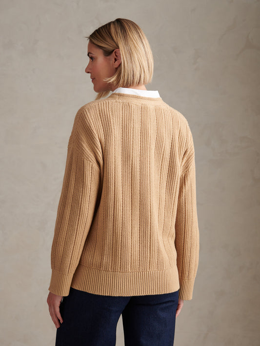Womens Pure Cotton V Neck Jumper Incense