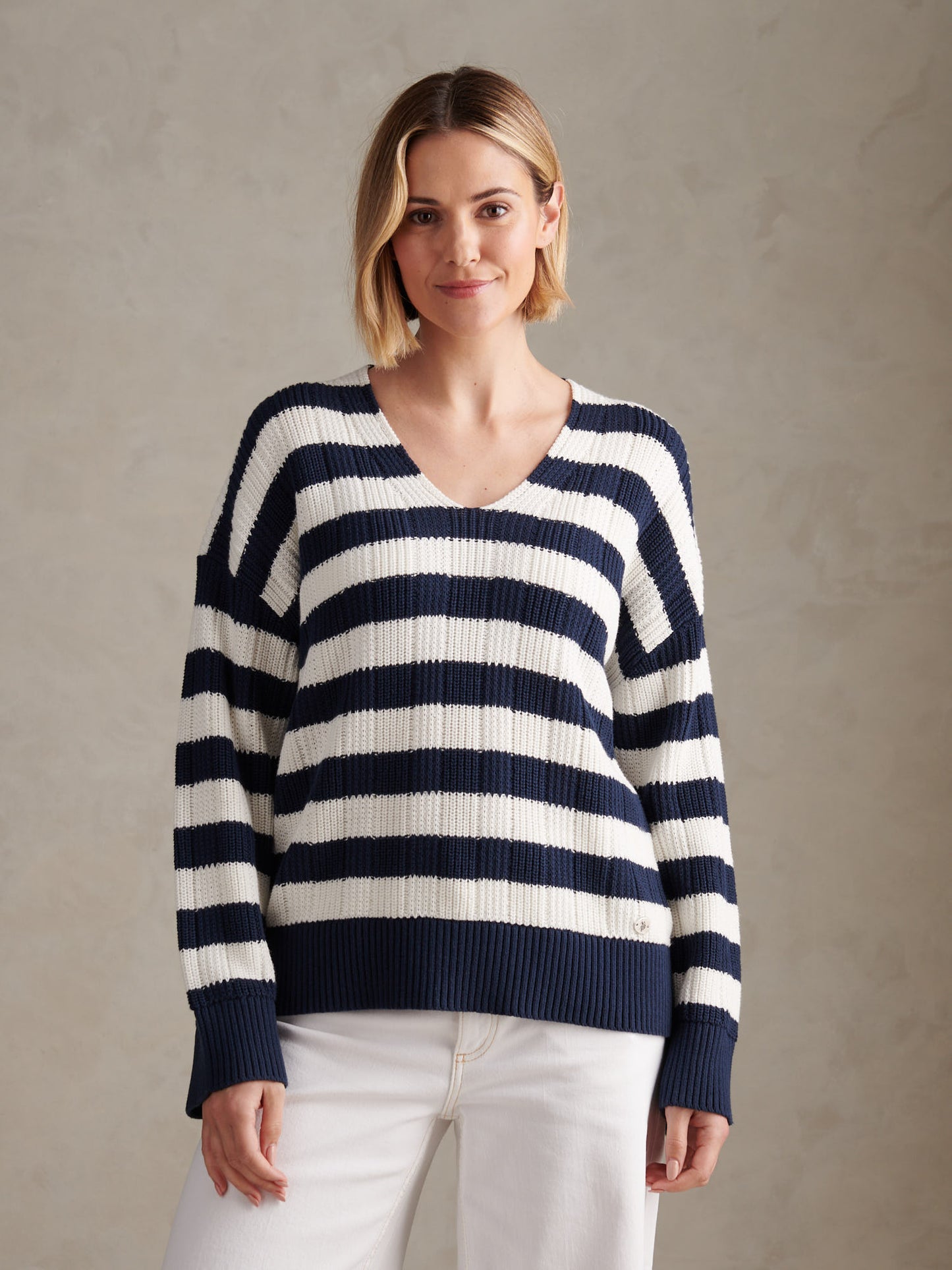 Womens Pure Cotton V Neck Jumper Navy Iris