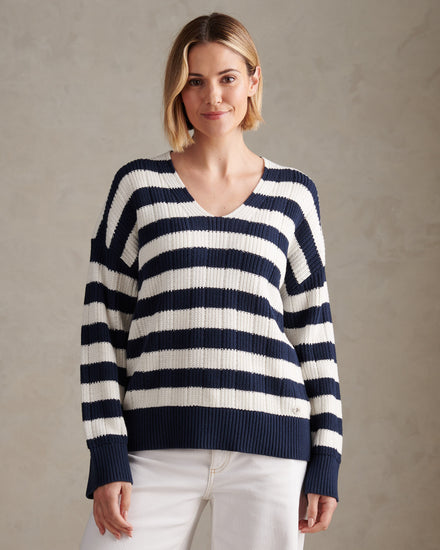 Womens Pure Cotton V Neck Jumper Navy Iris