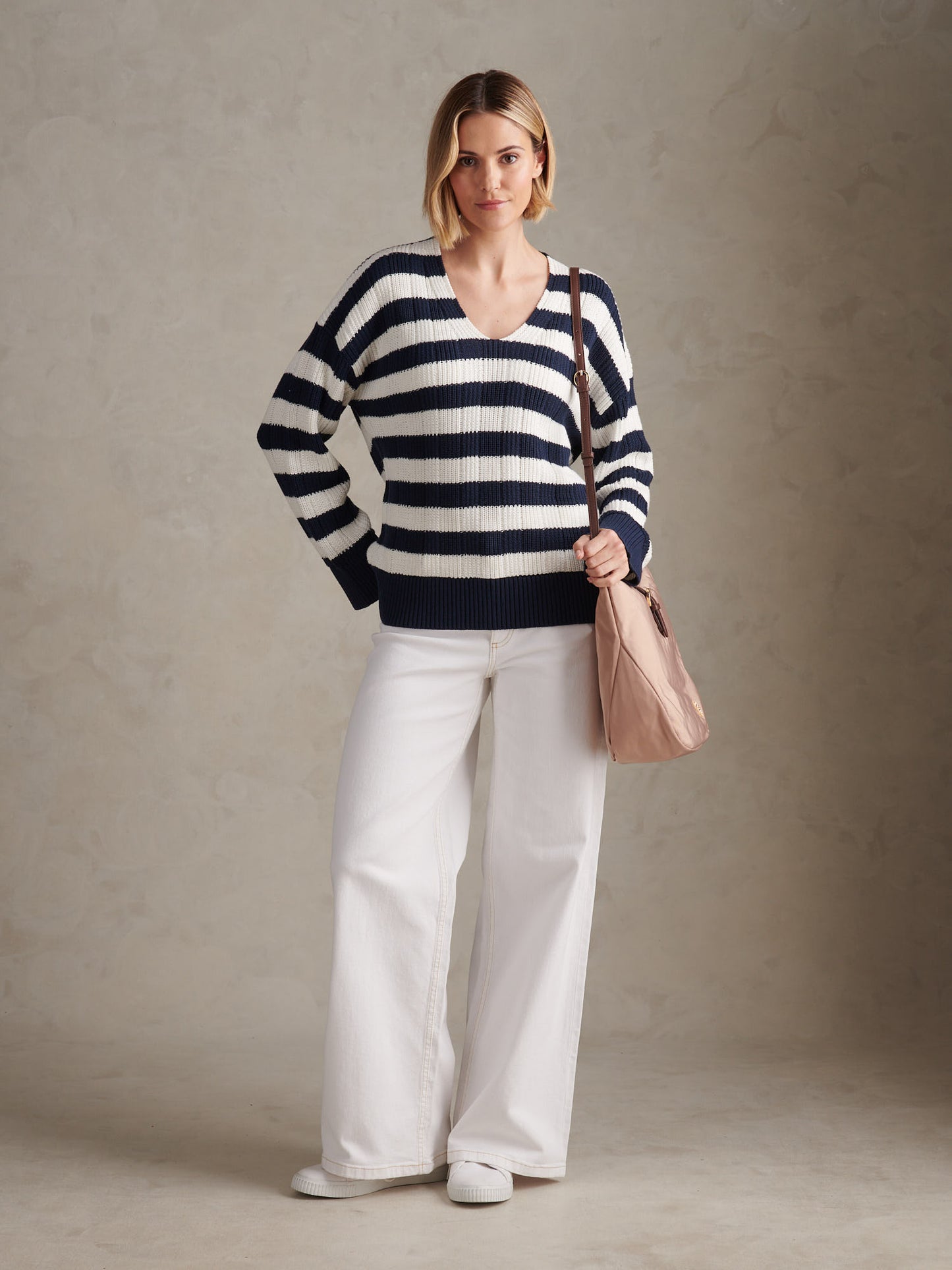 Womens Pure Cotton V Neck Jumper Navy Iris