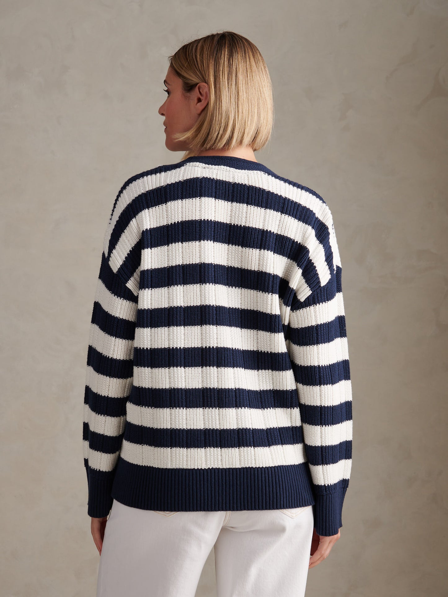 Womens Pure Cotton V Neck Jumper Navy Iris