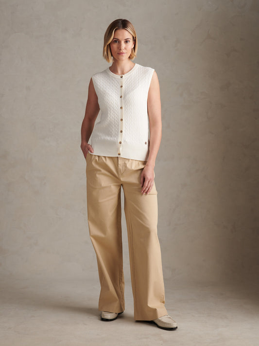 Womens Sleeveless Cable Knit Cardigan Marshmallow