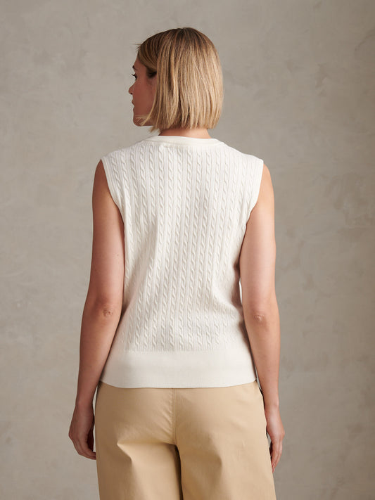 Womens Sleeveless Cable Knit Cardigan Marshmallow