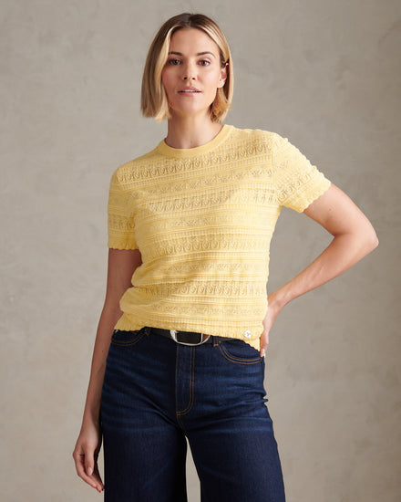 Womens Pointelle Knit T-Shirt Mellow Yellow