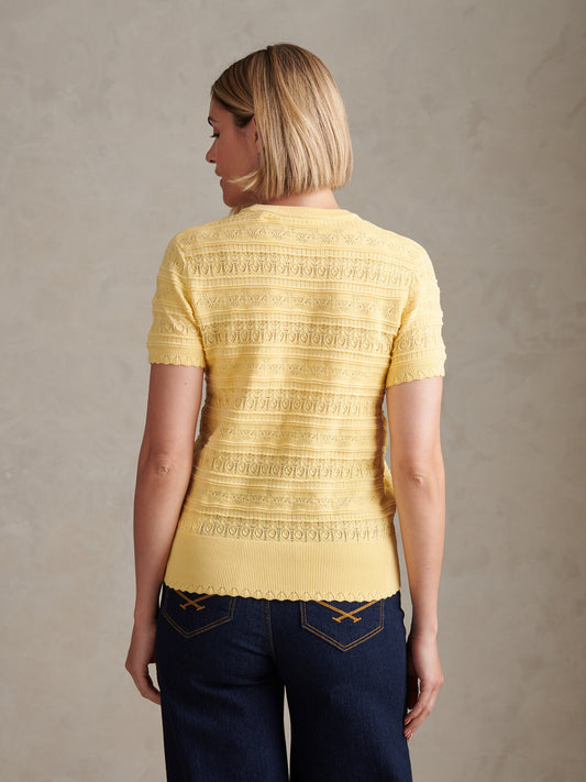 Womens Pointelle Knit T-Shirt Mellow Yellow