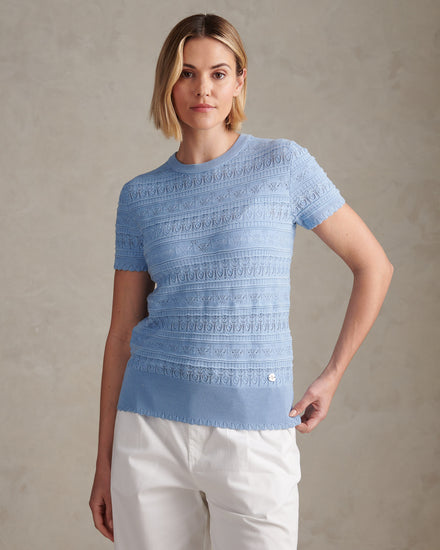 Womens Pointelle Knit T-Shirt Open Air