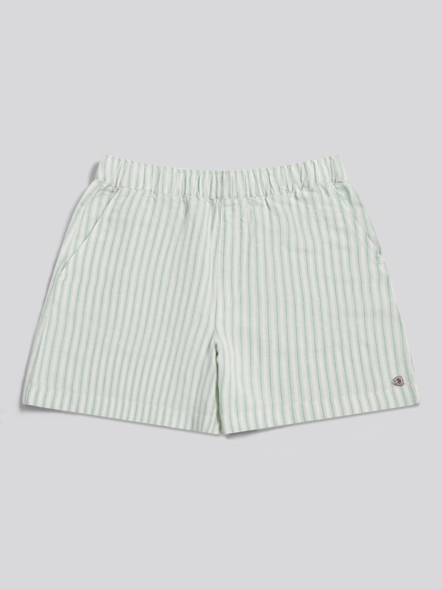Womens Linen Blend Stripe Boxer Short Misty Jade