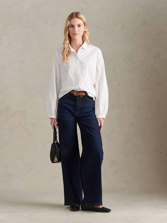 Womens Broderie Detail Loose Fit Shirt Bright White