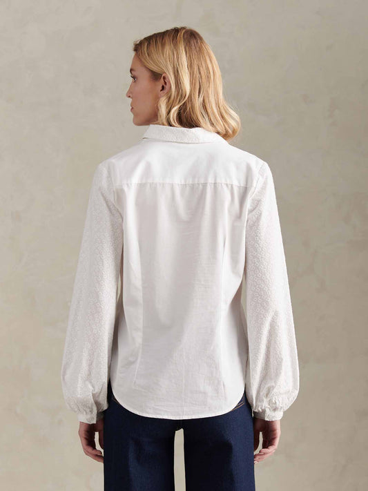 Womens Broderie Detail Loose Fit Shirt Bright White