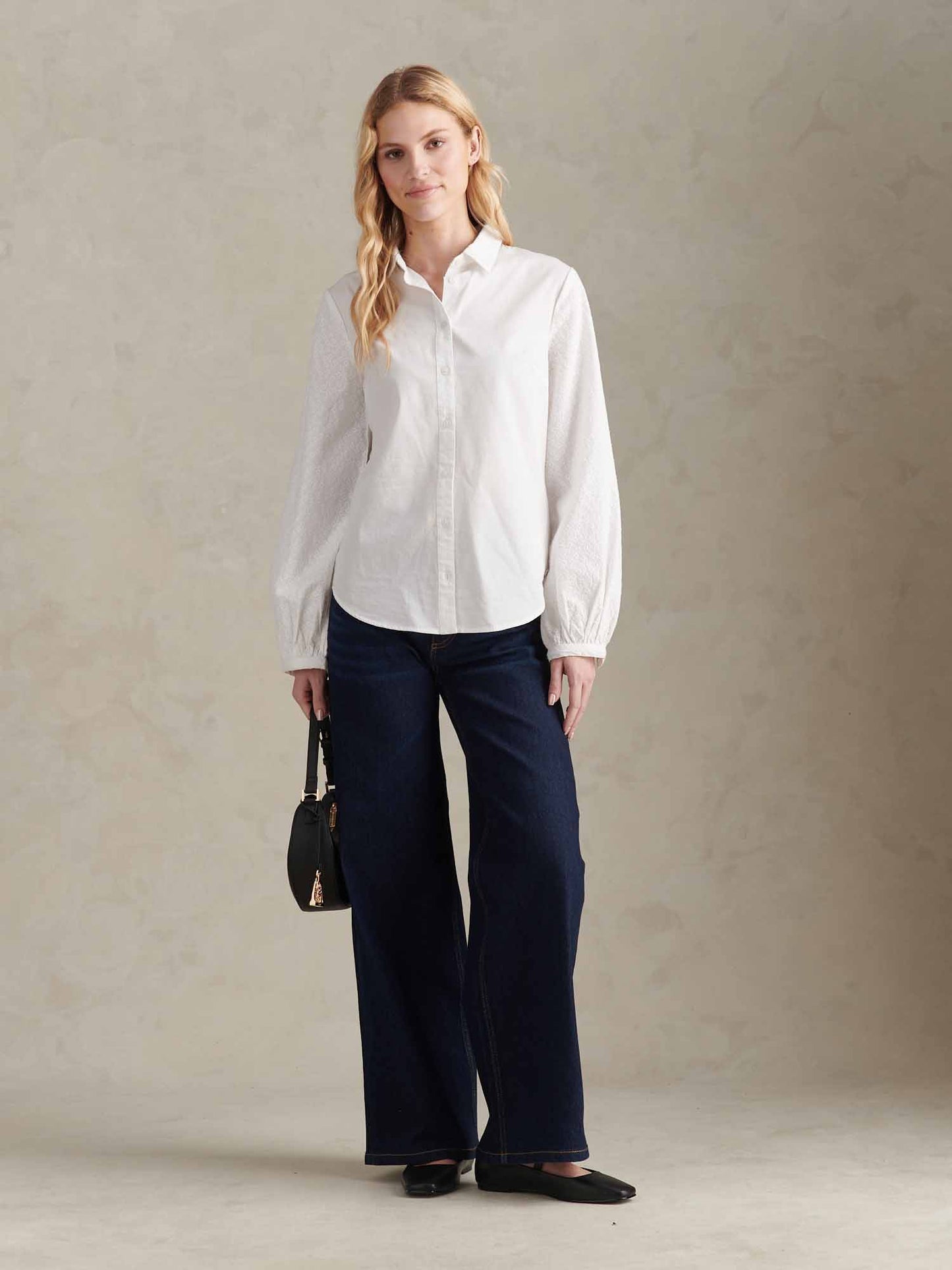 Womens Broderie Detail Loose Fit Shirt Bright White