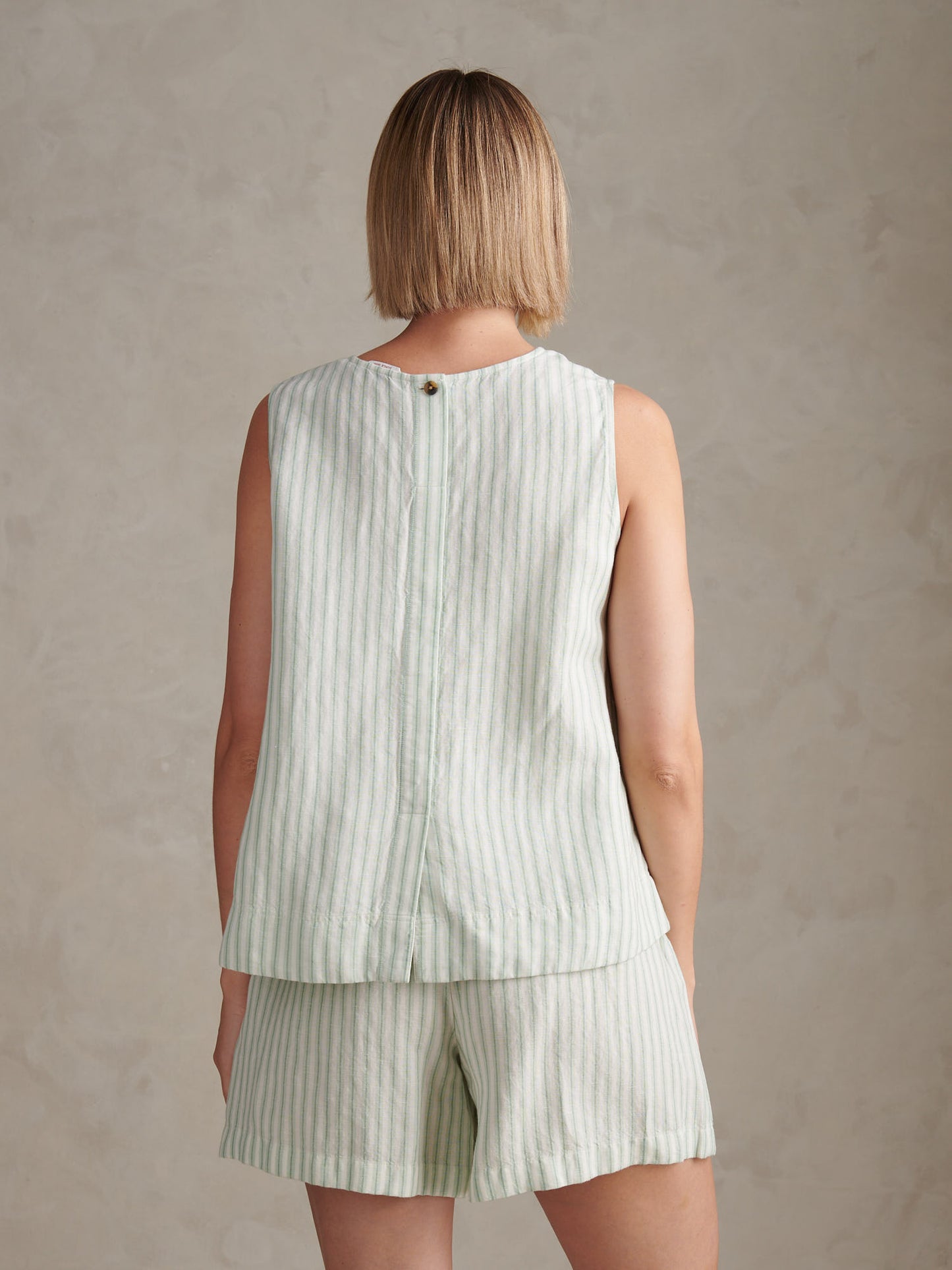 Womens Linen Blend Stripe V-Neck Shell Top Misty Jade