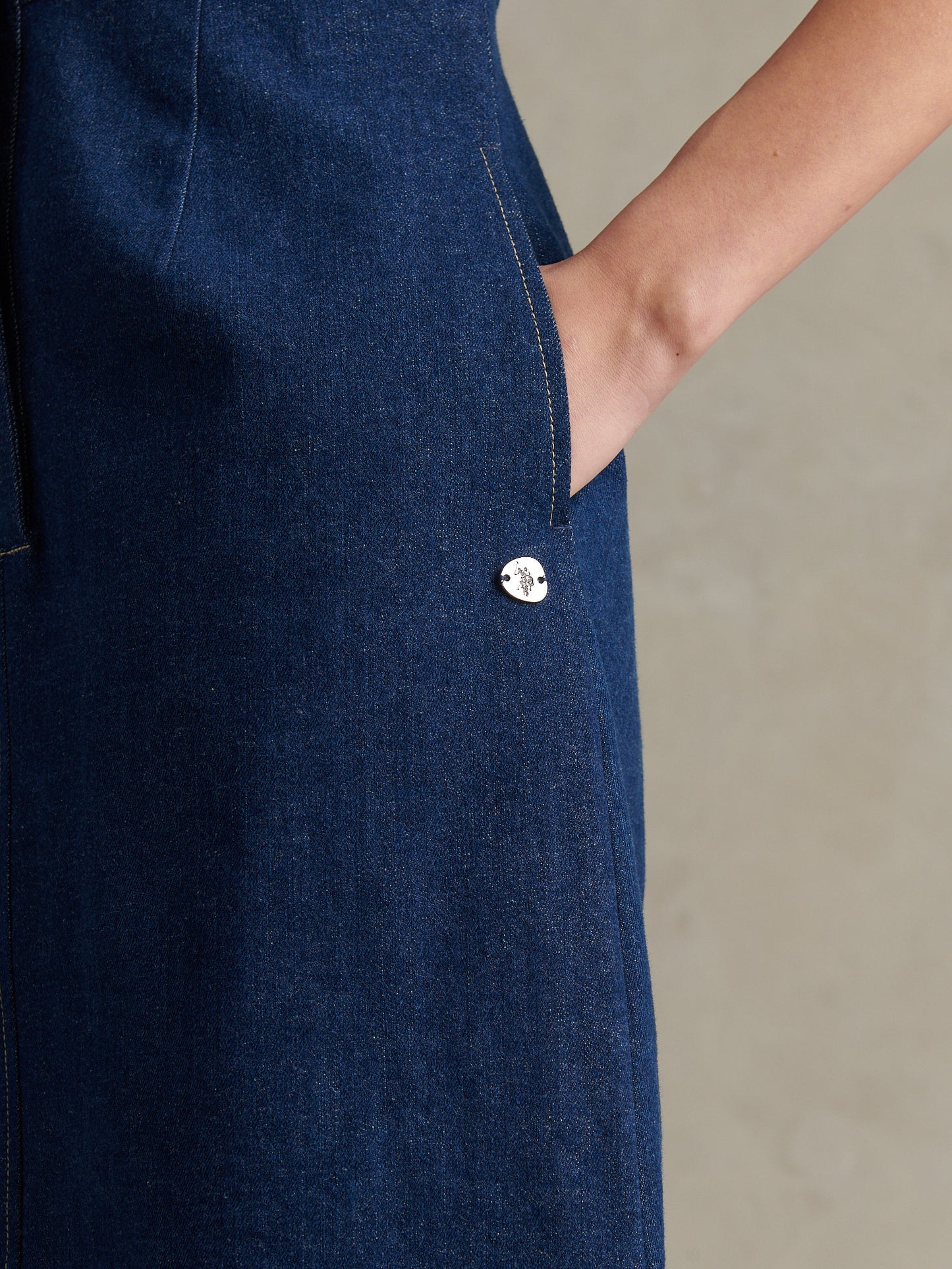 Womens Denim Midi Shirt Dress Mid Wash