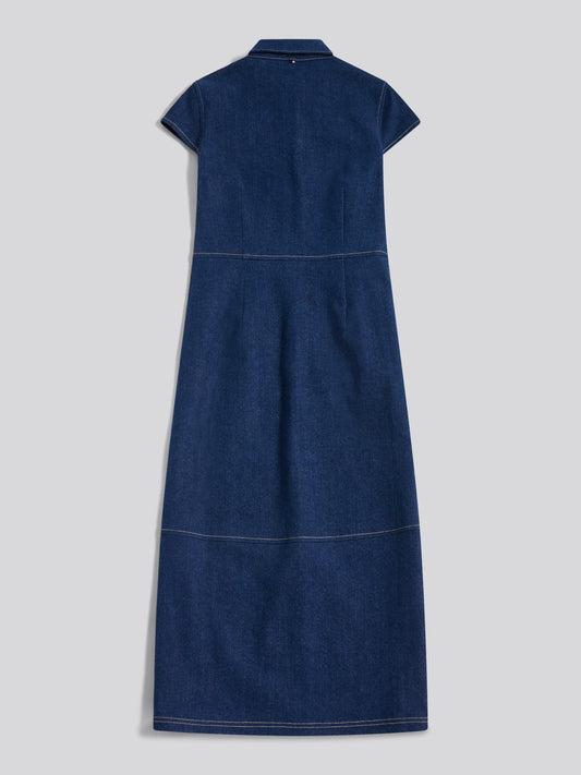 Womens Denim Midi Shirt Dress Mid Wash