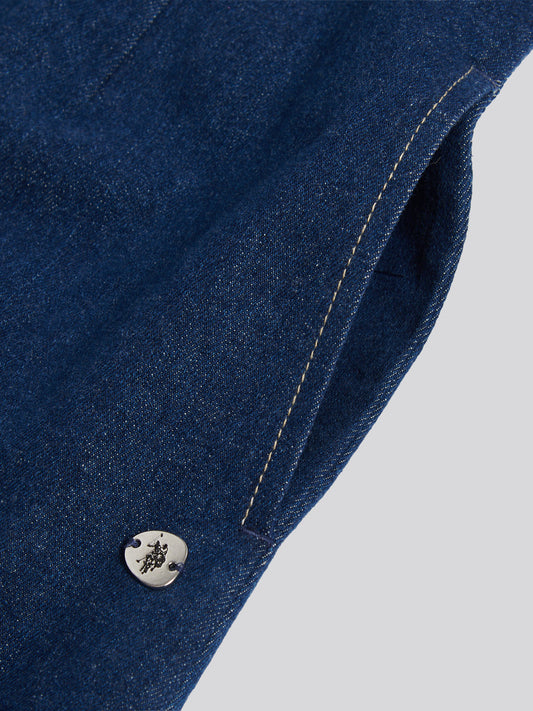 Womens Denim Midi Shirt Dress Mid Wash