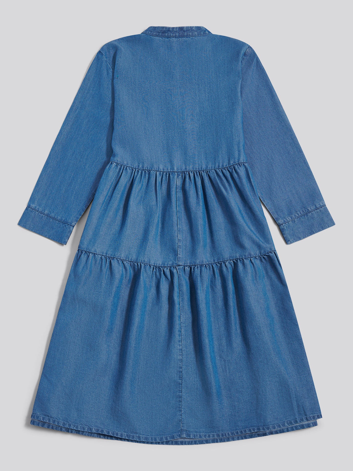 Womens Chambray Mini Tiered Smock Dress Light Blue Chambray