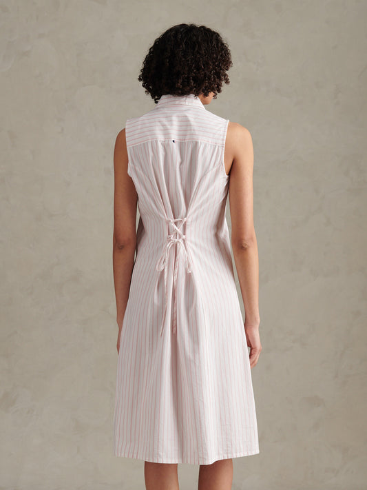 Womens Sleeveless Tie Back Midi Shirt Dress Crystal Rose