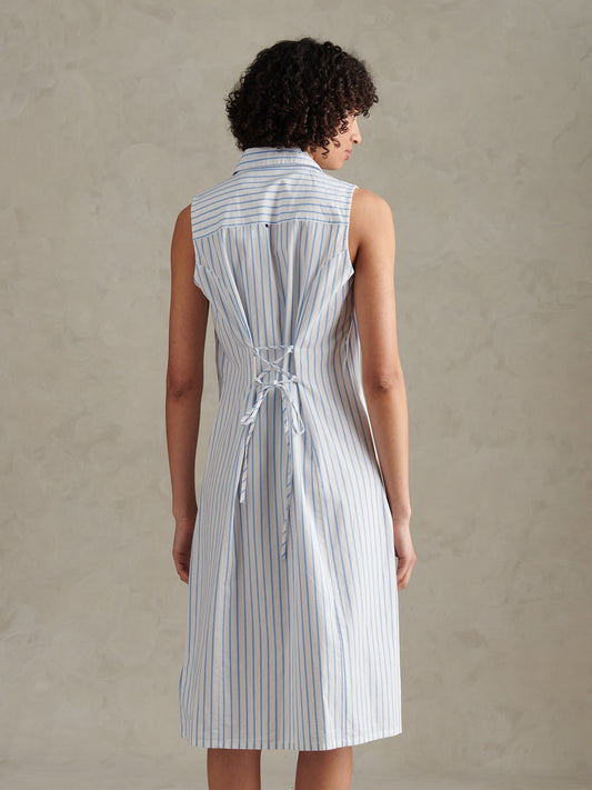 Womens Sleeveless Tie Back Midi Shirt Dress Open Air