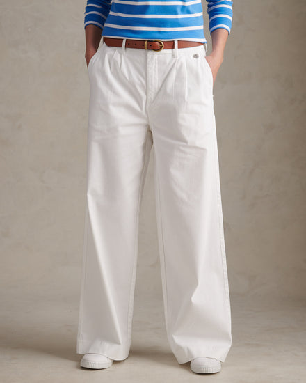 Womens Full Length Wide Leg Trousers Bright White
