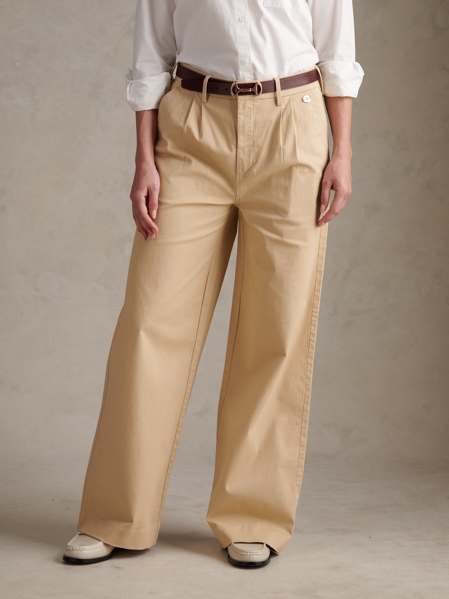 Womens Full Length Wide Leg Trousers Irish Cream
