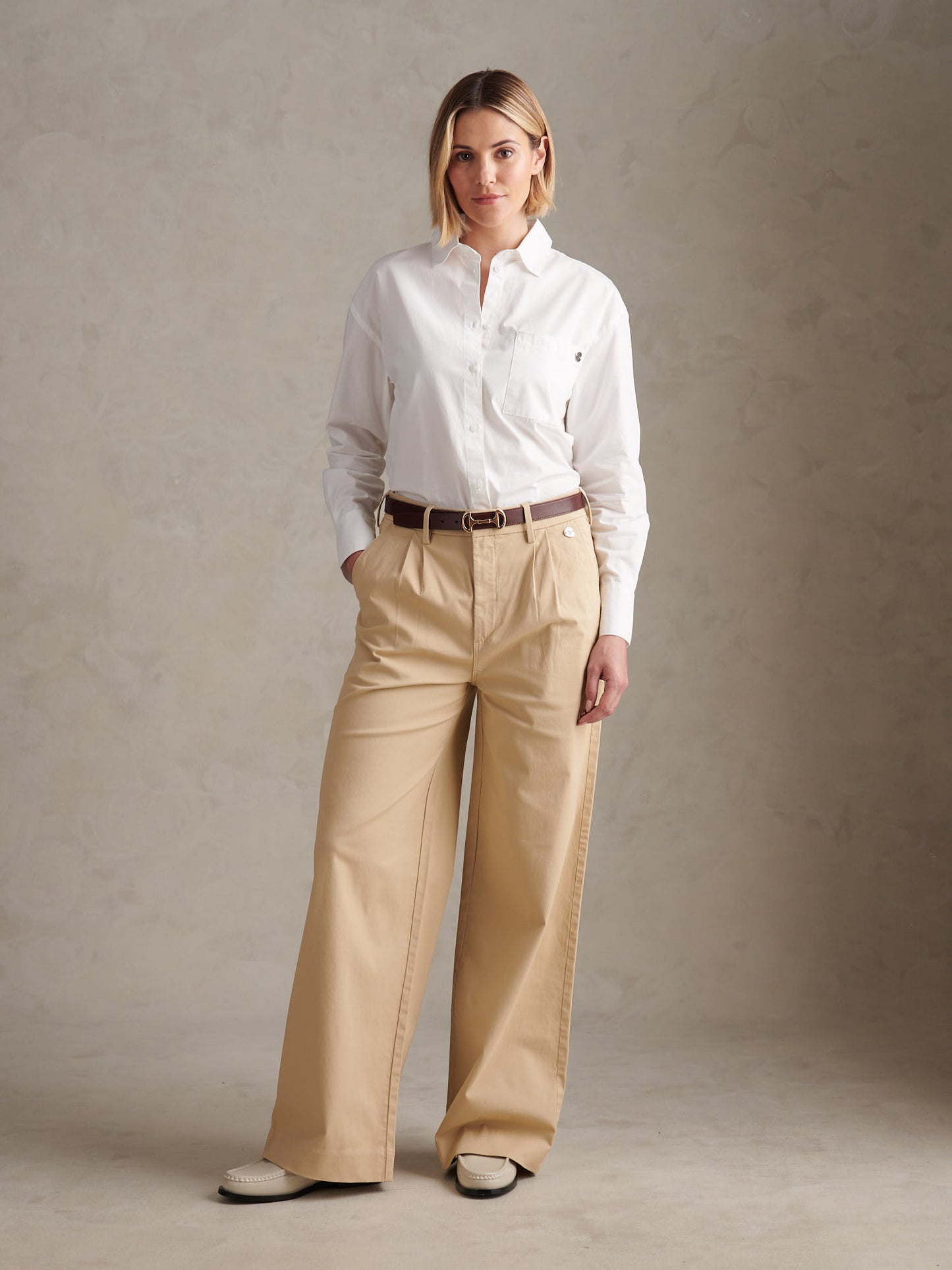 Womens Full Length Wide Leg Trousers Irish Cream