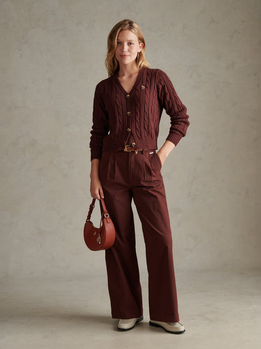 Womens Full Length Wide Leg Trousers Bitter Chocolate
